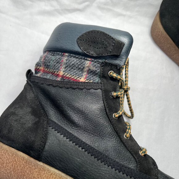 coolway Black Leather Plaid trim Lace Up Ankle Boots US 7 - Picture 6 of 14